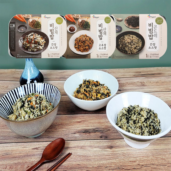 삼시세끼~냉동간편식 비빔밥 3종세트_산채비빔밥 고추장 간장/곤드레, 1세트, 215g