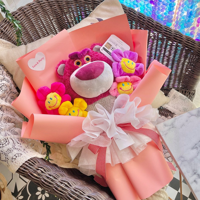 토이스토리 랏소베어 곰 인형 꽃다발 여자친구 선물, 빨강, 1개