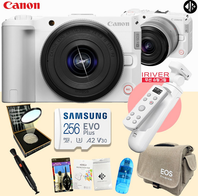 캐논 EOS R50 V 화이트 +14-30 KIT + 아이리버 정품 OLED 무선 슈팅그립 포함 9종 크리에이터 패키지 256GB