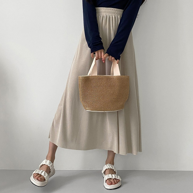 잇진 여성 골지 밴딩 플레어 롱 스커트