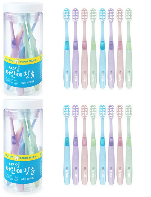 [8개입X2세트] 니즈엘 어린이 키즈 파스텔 칫솔 5세부터 부드러운 올미세모 어린이집 유치원 입학 준비물 단체 행사 선물용, 2세트