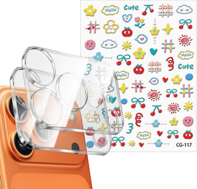 더조은셀러 아이폰17 프로 맥스 세트 카메라 강화유리필름 2개 핀셋 포함 폰꾸 카꾸 스티커 레시피 폰꾸미기 DIY 하우징 플레토 보호, 1세트