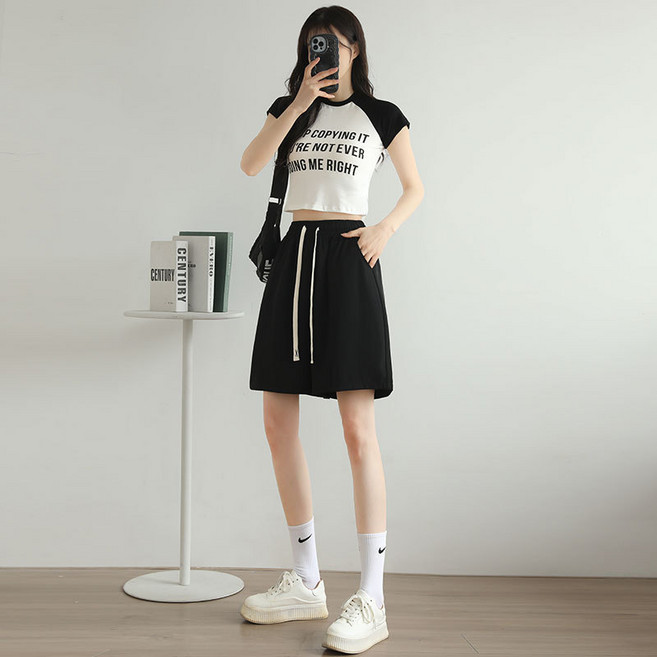 【高腰顯瘦A字】西裝短褲 五分褲 休閒褲 西褲 短褲 女褲 日系寬鬆 咖色 夏季新款 通勤百搭