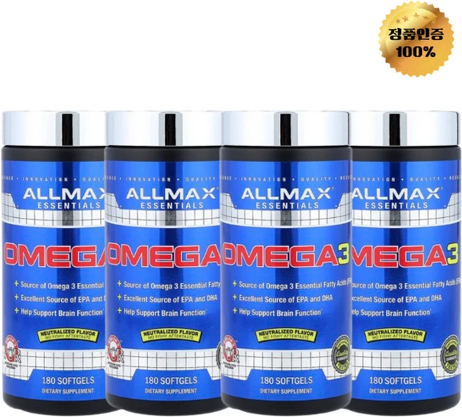 2+2 올맥스 필수 영양소 오메가3 1000mg 소프트젤 180정, 4개, 180회분 - 쿠팡