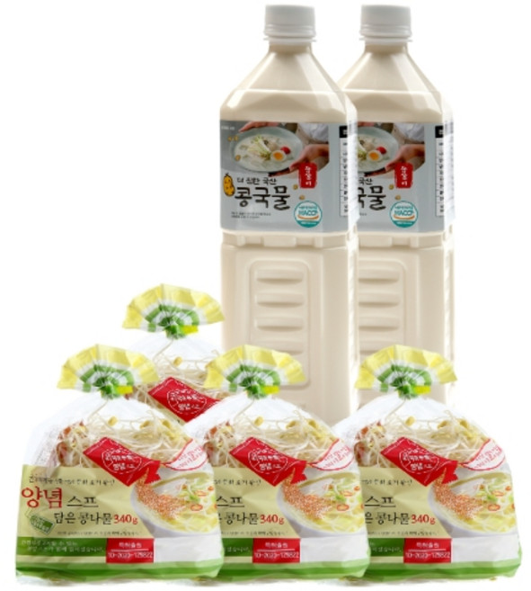 참살이 더 진한 국산 백태 콩국물 콩물 (1L x 2개) + 신선 아삭 양념스프 콩나물 (340g x 4봉), 1L