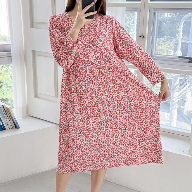 엘라운지 플라워 피치기모 빅사이즈 원피스 파자마