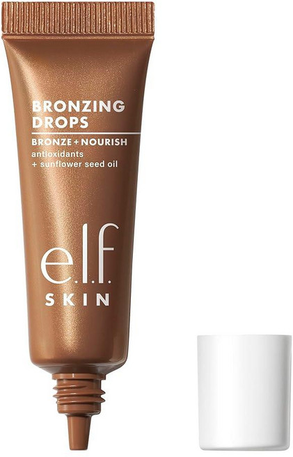 E.l.f. SKIN 브론징 드롭 얼굴 및 피부를 위한 리퀴드 브론저 햇볕에 키스한 글로우 만들기 비타민 E 함유 비건 크루얼티 프리 로즈 골드 204439, 0.33액량 온스(1개입), 순금