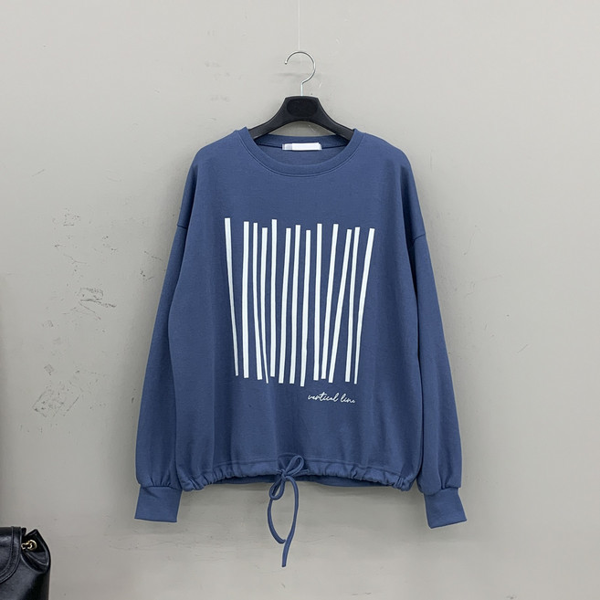 [행복여] 스티크 밑단 스트링 루즈핏 맨투맨 티셔츠