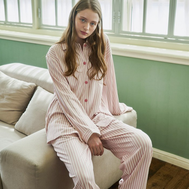 주디앤 페쉬 피치기모 커플잠옷 여성 남성 긴팔 파자마 세트 홈웨어