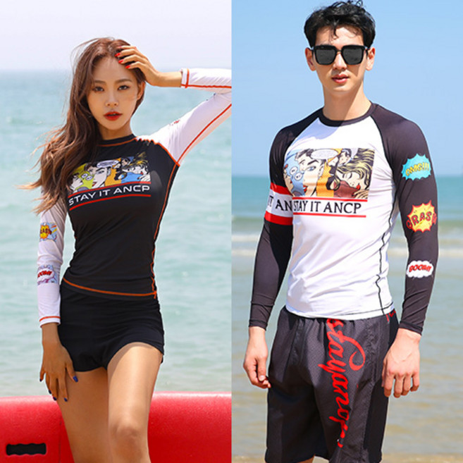 조이할리 스미스 커플 래쉬가드 세트 상의 하의 긴팔 수영복 보드숏, (남)블랙세트