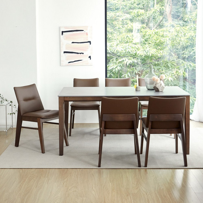 베스트리빙 루마니아 빈츠 포세린 1600 6인용 통 세라믹식탁 테이블세트/의자6개/4colors, 모카브라운/솔리드베이지