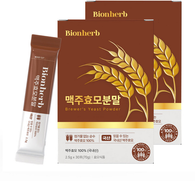 비온허브 맥주효모 분말 가루 스틱포장 75g, 2박스, 30회분