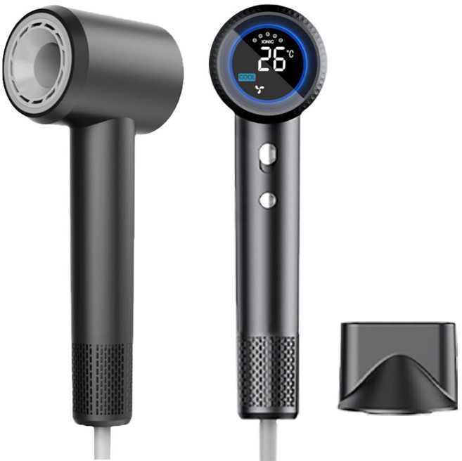 디엔피오 프리미엄 BLDC 초강력 음이온 헤어 드라이어 스마트 LED 디스플레이 가정용 전문가용 드라이기 1600W, 블랙, YEY-GS83