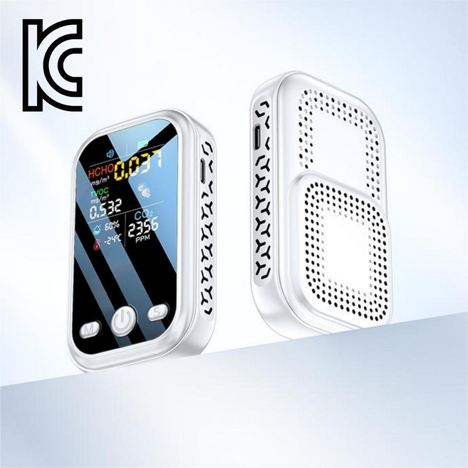 [KC인증]5-in-1 스마트 공기질측정기 휴대용공기 질 모니터CO2+HCHO+TVOC 감지기포름알데히드 감지 이산화탄소경보기, 1개