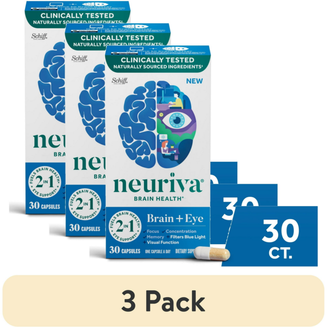 Neuriva 뉴리바 뇌 + 눈 영양제 30캡슐, 3개, 30정