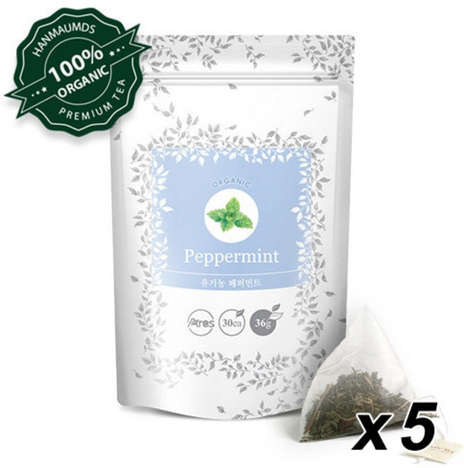 아레스 유기농 페퍼민트 허브차, 1.2g, 30개입, 5개
