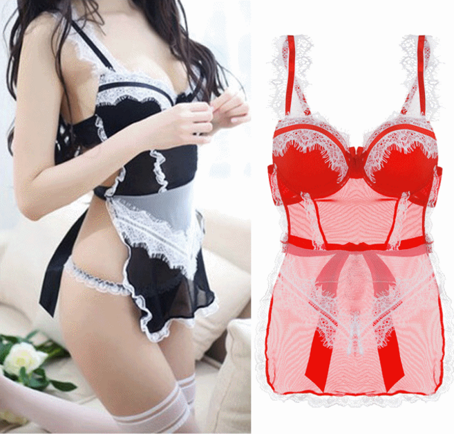 여성 메이드복 앞치마 슬립 속옷 신혼 여행 섹시 코스프레 하녀 웨어
