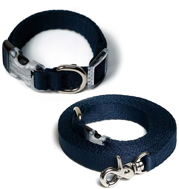 아띠지기 반려동물 목줄 + 핸즈프리 리드줄 세트, 네이비, 1세트