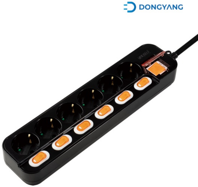 (동양전자) 블랙 멀티탭 DYM-NSG6C/SC (6구/16A/메인개별) (1.5M), 1개, 1.5m