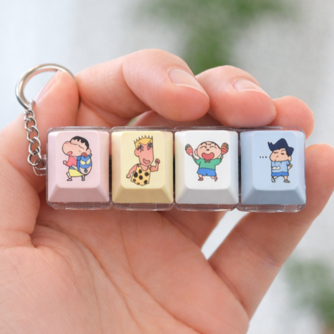 LED 귀여운 캐릭터 4구 키캡 키링 딸깍 청축키보드 키링, 1세트, 친구들
