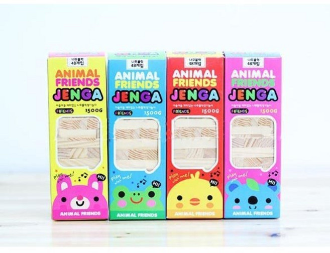 ANIMAL FRIENDS JENGA 兒童木製疊疊樂 桌遊 48片, 1個, 採隨機挑選出貨