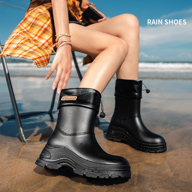 여성 숏 레인부츠 방수 장화 미끄럼방지 패션 장마 대비 스트링 조절 레인슈즈