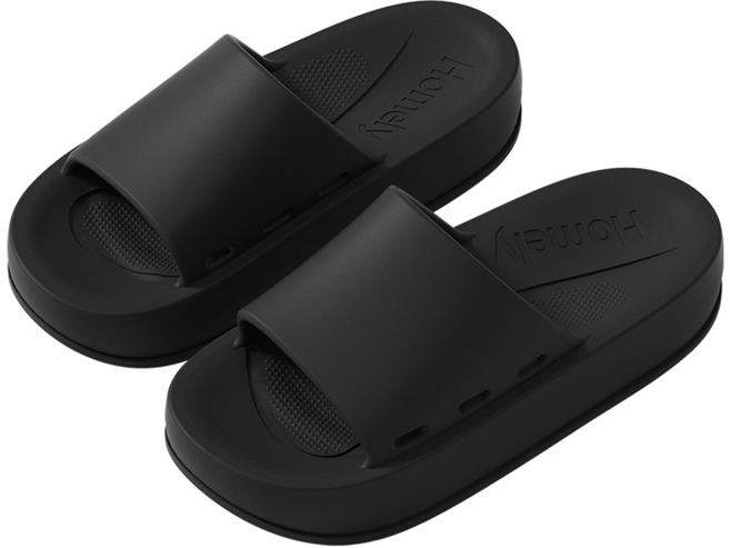 Homely 厚底拖鞋│踩屎感增高防滑透氣涼拖鞋, 黑色, 40-41