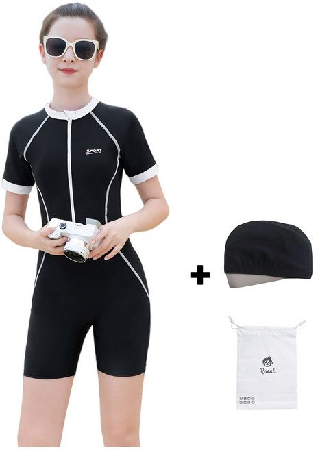 로을 초등학생여아 수영복 반집업 반팔 원피스 일체형 올인원 스윔슈트