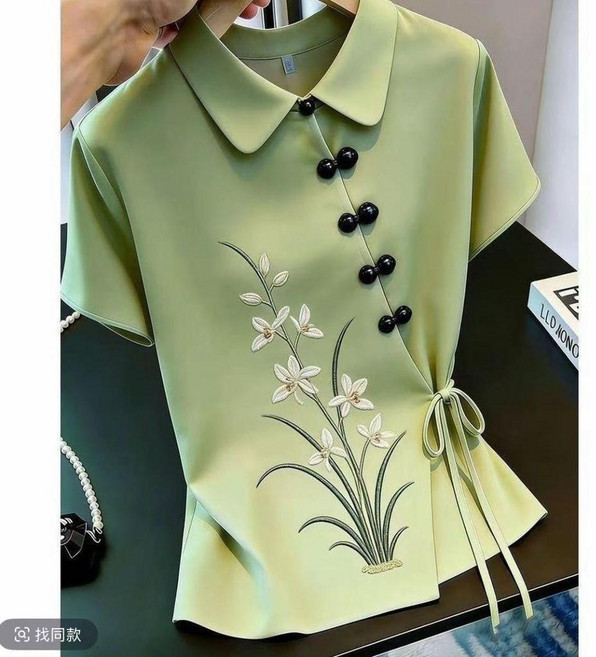 good 中式國風恤女裝夏季設計高端精緻短袖刺繡花