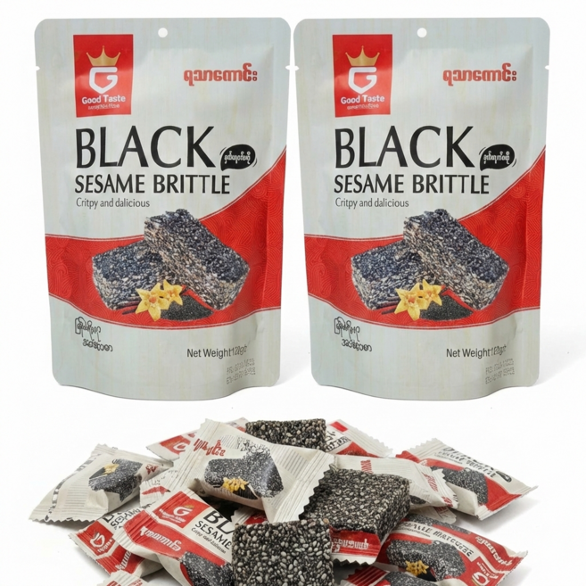 깨강정 검은깨 80% 흑임자 천연재료 수제강정 개별포장 미얀마, 2개, 125g