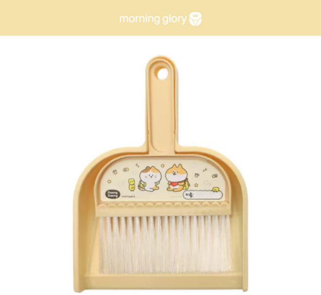 모닝글로리 저학년 미니 빗자루 쓰레받이 청소도구 세트, 아이보리, 1개