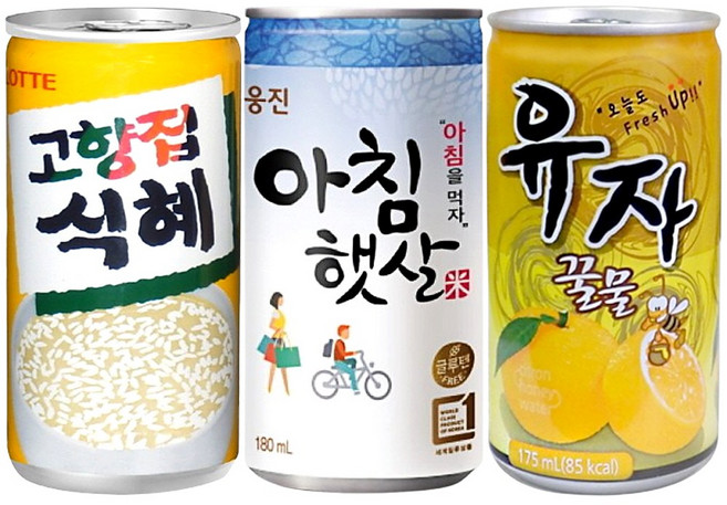 Yotta 미니캔음료 고향집 식혜+아침햇살+유자꿀물 웅진 롯데 차음료, 90개, 180ml