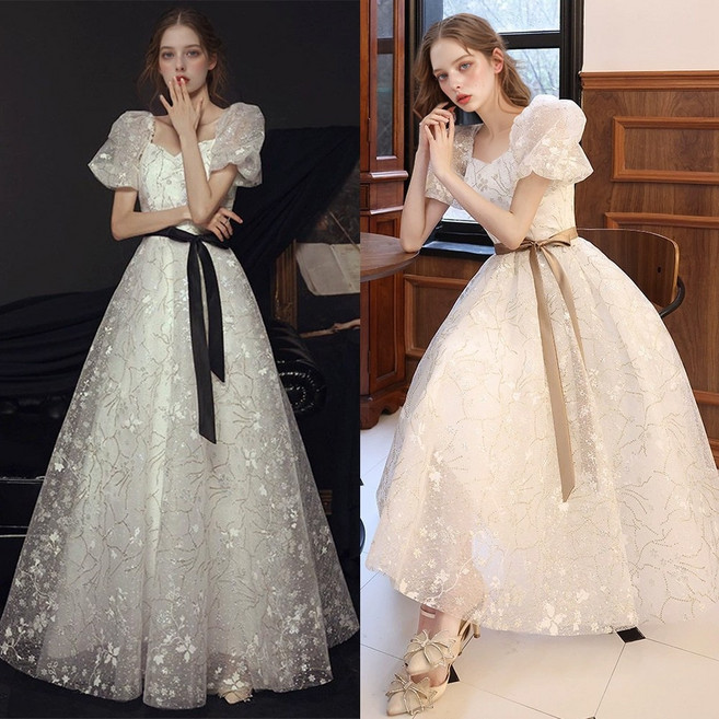 (대여) 화이트 하트라인 플라워 드레스 브라운_블랙끈