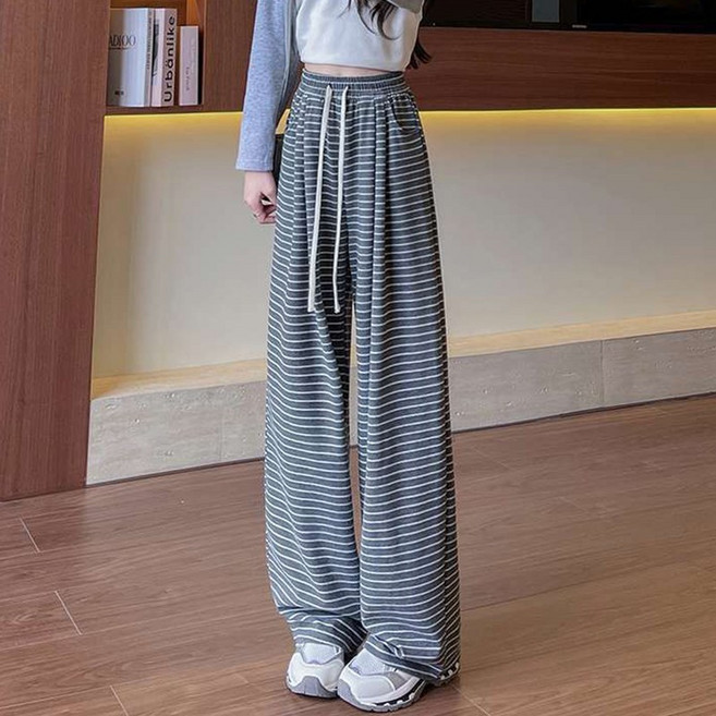 스타일아유 여성 하이웨스트 스트라이프 와이드팬츠 루즈핏 트렌디 캐주얼 데일리 바지 LP1122