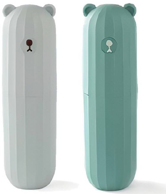 로앤제이 휴대용 여행용 곰돌이 칫솔통 양치컵 칫솔 치약 케이스 1+1, 1개, 실버+민트
