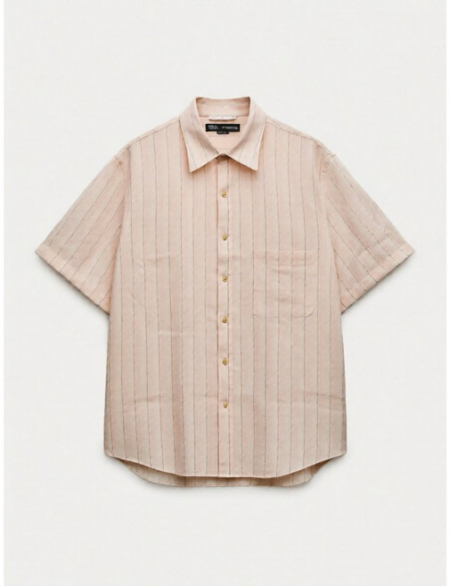 Gieves&hawkes 英國專櫃精品男性短袖襯衫 粉色條紋 L (香港製)