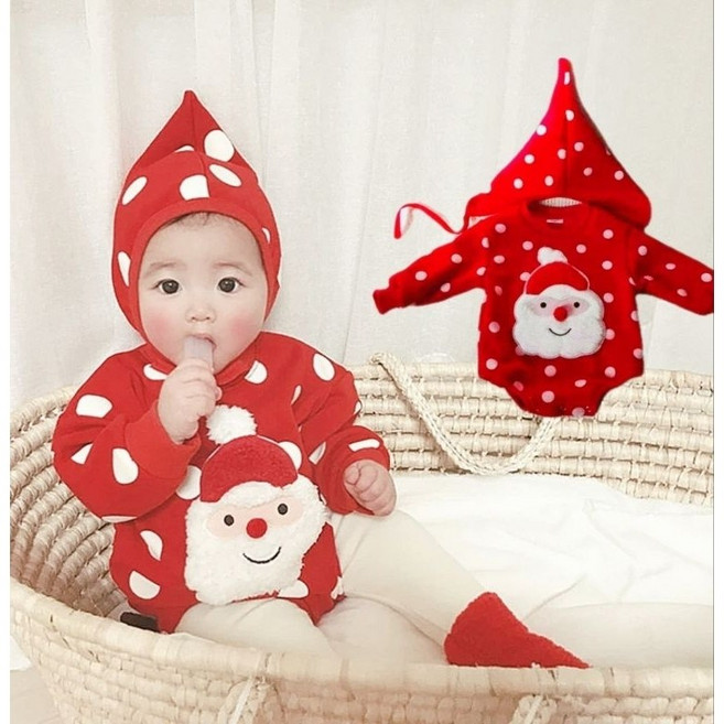 嬰幼兒耶誕老公公連帽造型衣 節日派對爬服