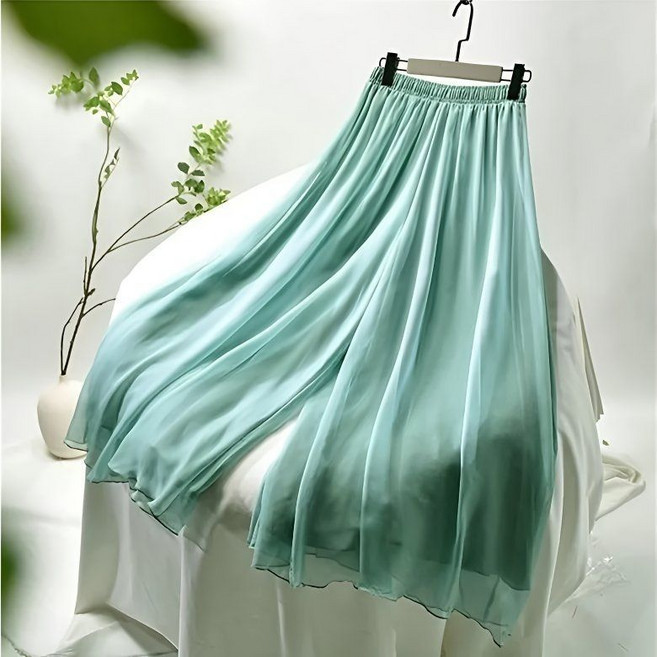 Makone 여성 쉬폰 와이드 팬츠 더블 루즈핏 드레이프 캐주얼 치마바지 9부 하이웨스트 솔리드 댄스 팬츠