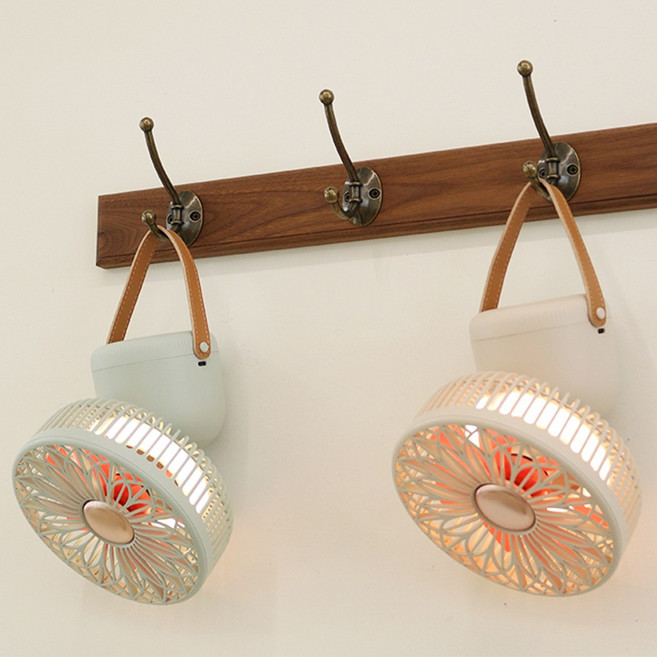 소싱 썬플라워 LED 무드등 무선 벽걸이형 미니 타프팬 탁상용 선풍기 서큘레이터, 크림베이지