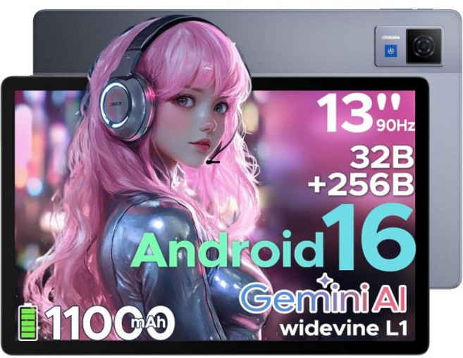 U13 안드로이드 16 태블릿 (제미니 AI 탑재) 13인치 11000mAh 배터리 32GB+256GB 저장공간 2.2GHz 옥타코어 프로세서 90Hz 디스플레이 (게, 256GB, Gray