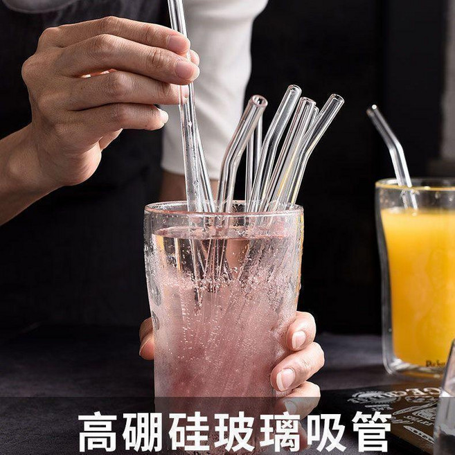 玻璃吸管耐高溫加長耐摔透明吸管水杯冰霸杯大口徑吸管粗管, 1個, 升級高密度: 透明吸管 耐高溫,耐高溫:強化玻璃 彎管 2根+清潔刷