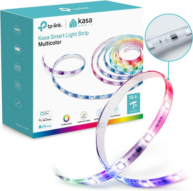 Kasa 스마트 카사 LED 조명 스트립 50 컬러 존 RGBIC 16.120cm Wi-Fi 알렉사 구글 홈 사물과 함께 작동 고휘도 16M 색상 PU 코팅 트리밍 가, White, 16.4 ft.