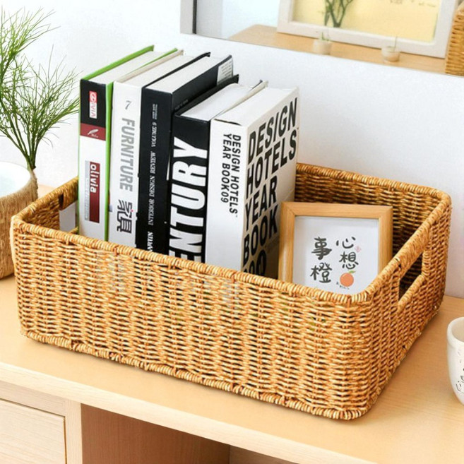 리소움 다용도수납 견고한프레임 라탄바구니, 1개, 브라운