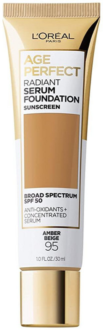 로레알 L'Oreal 파리 에이지 퍼펙트 래디언트 세럼 파운데이션 SPF 50 누드 베이지 1oz 328245, 095 앰버 베이지