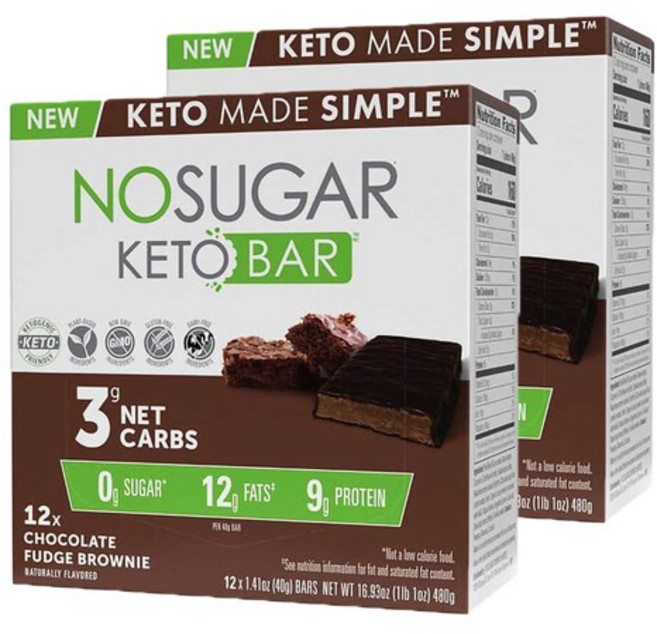 No Sugar Company 노슈가 컴퍼니 케토 바 초콜릿 퍼지 브라우니 40g x 12바 프로틴 단백질 에너지바, 12팩