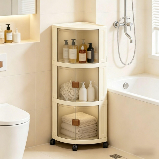 주혜 자물쇠 먼지방지 수납장 욕실 주방 코너 정리함, 화이트