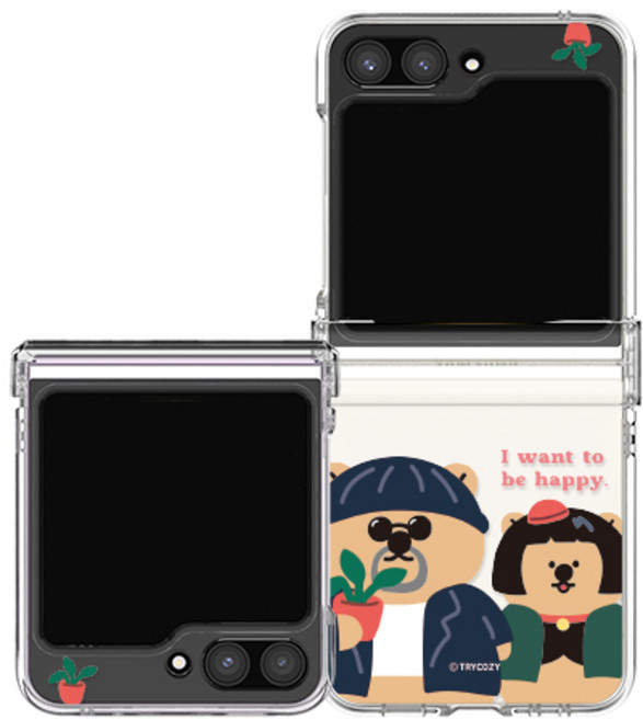 쿼카 미스터앤걸 갤럭시 Z플립 투명 하드 힌지보호 휴대폰 케이스