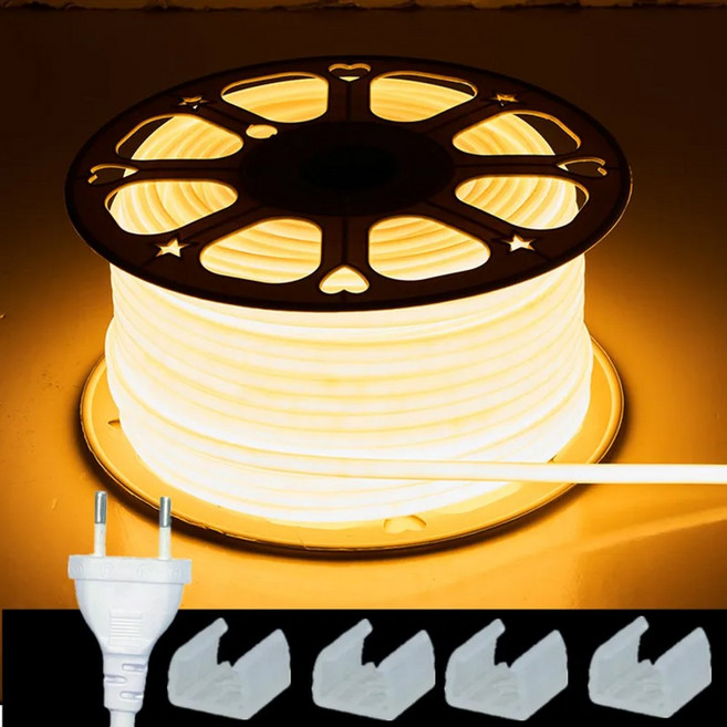 30M 220V COB RA90 EU 야외 LED 방수 슈퍼 288LED 밝은 플러그 스트립 IP67 전원 램프, 3000K warm white, 30 M