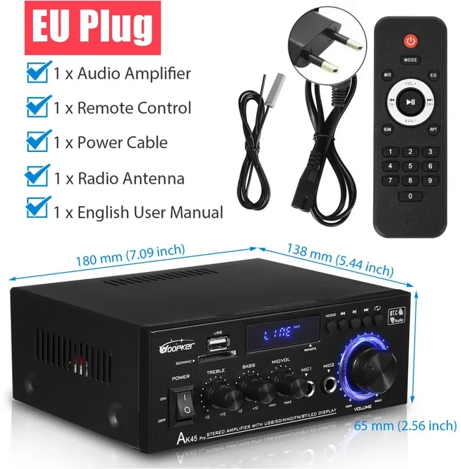 Woopker AK55/AK45 Pro/AK45/AK35 사운드 앰프 가정용 자동차 노래방 용 Bluetooth 디지털 2 채널 HiFi 오, 02 AK45 Pro EU Plug