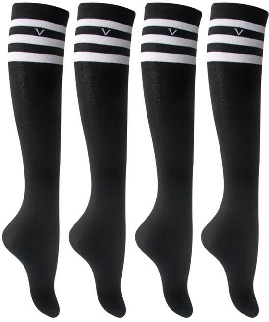 발렌티노크리스티 여성용 삼선 V 라인 니삭스 반장 양말 4켤레